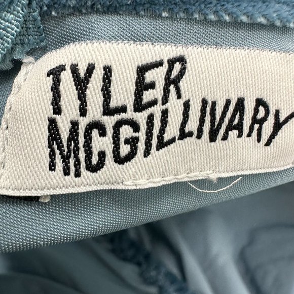 Tyler McGillivary Velvet Wave Blouse Top S Ruched Long Sleeves Backless Blue - Picture 5 of 10